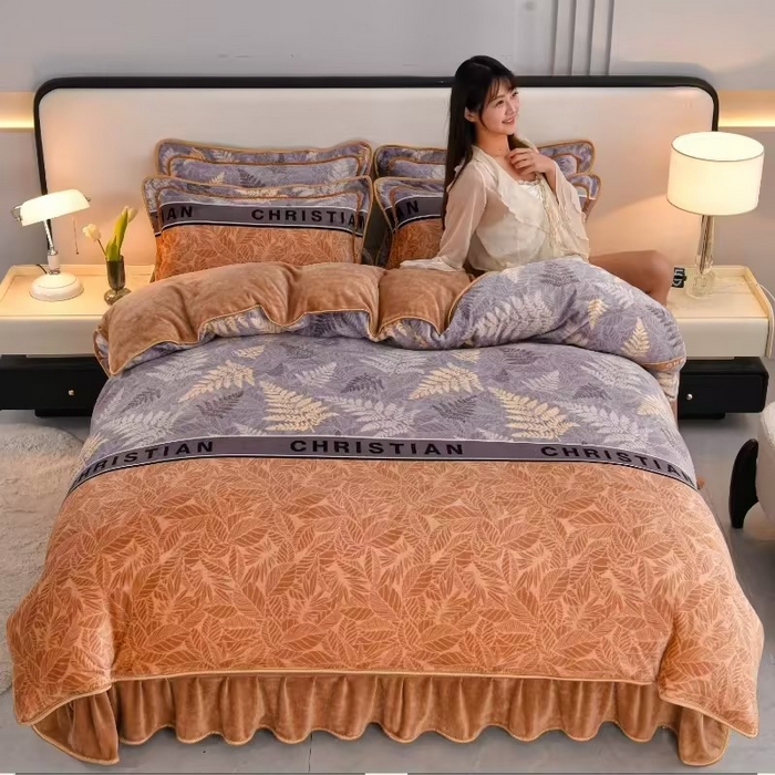 91家纺网 家纺一手货源 找家纺 （总）硕喜 2025新款新8.5斤法莱绒四件套珊瑚牛奶金貂绒四件套床裙款