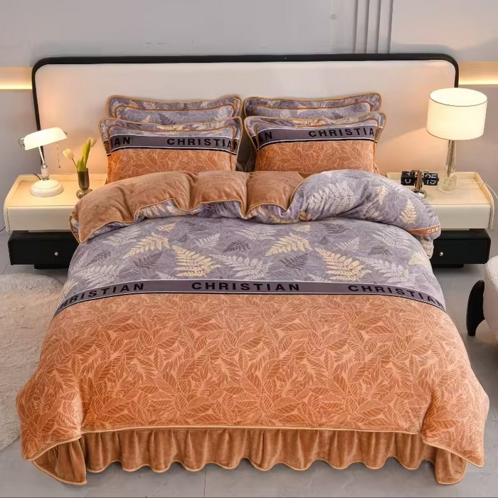 91家纺网 家纺一手货源 找家纺 硕喜 2025新款新8.5斤法莱绒四件套珊瑚牛奶金貂绒四件套床裙款 暖意洋洋