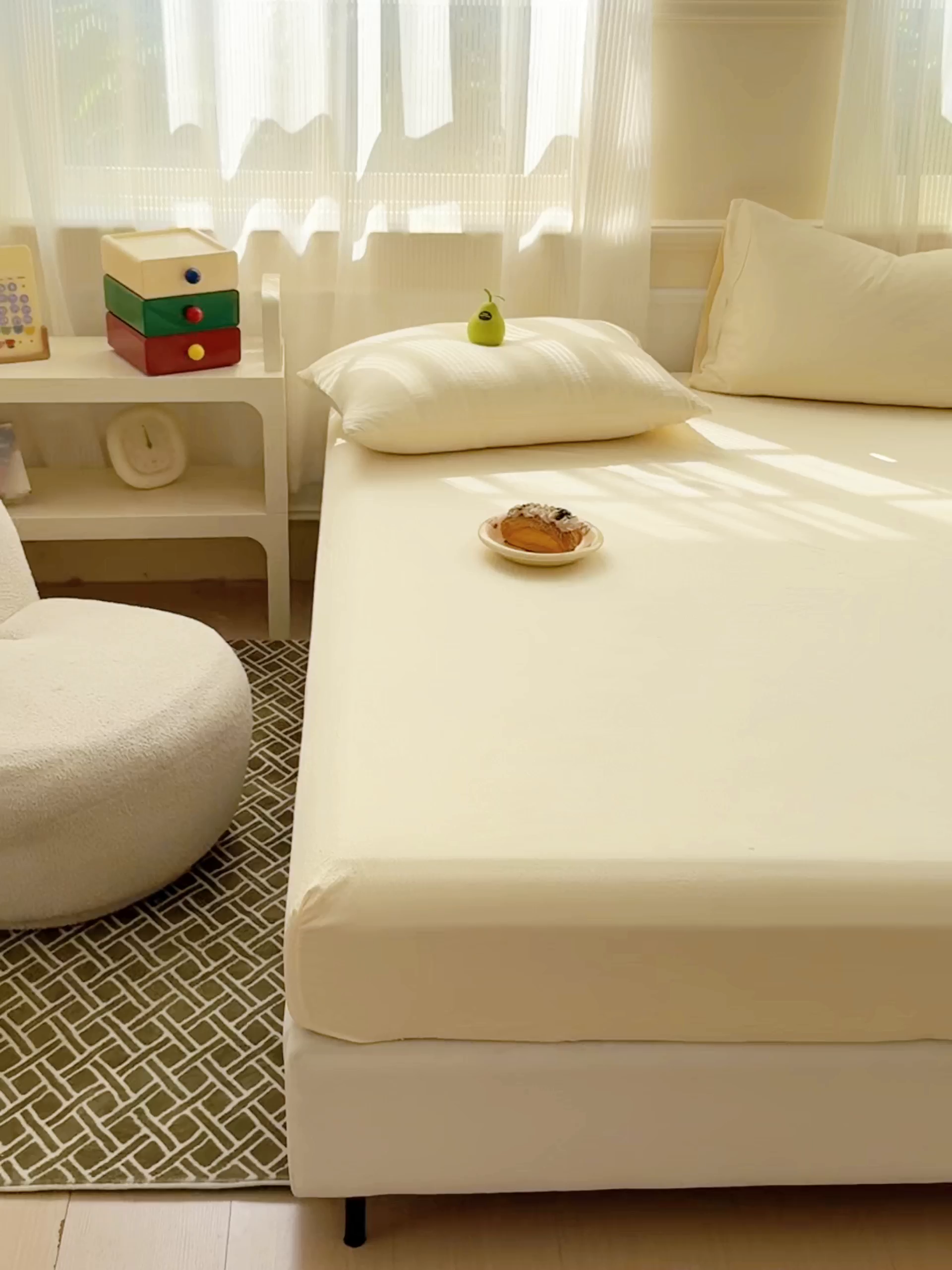 91家纺网 家纺一手货源 找家纺 富阿娜家纺 2025新款120克超柔云朵棉双层纱床笠三件套 云朵米黄