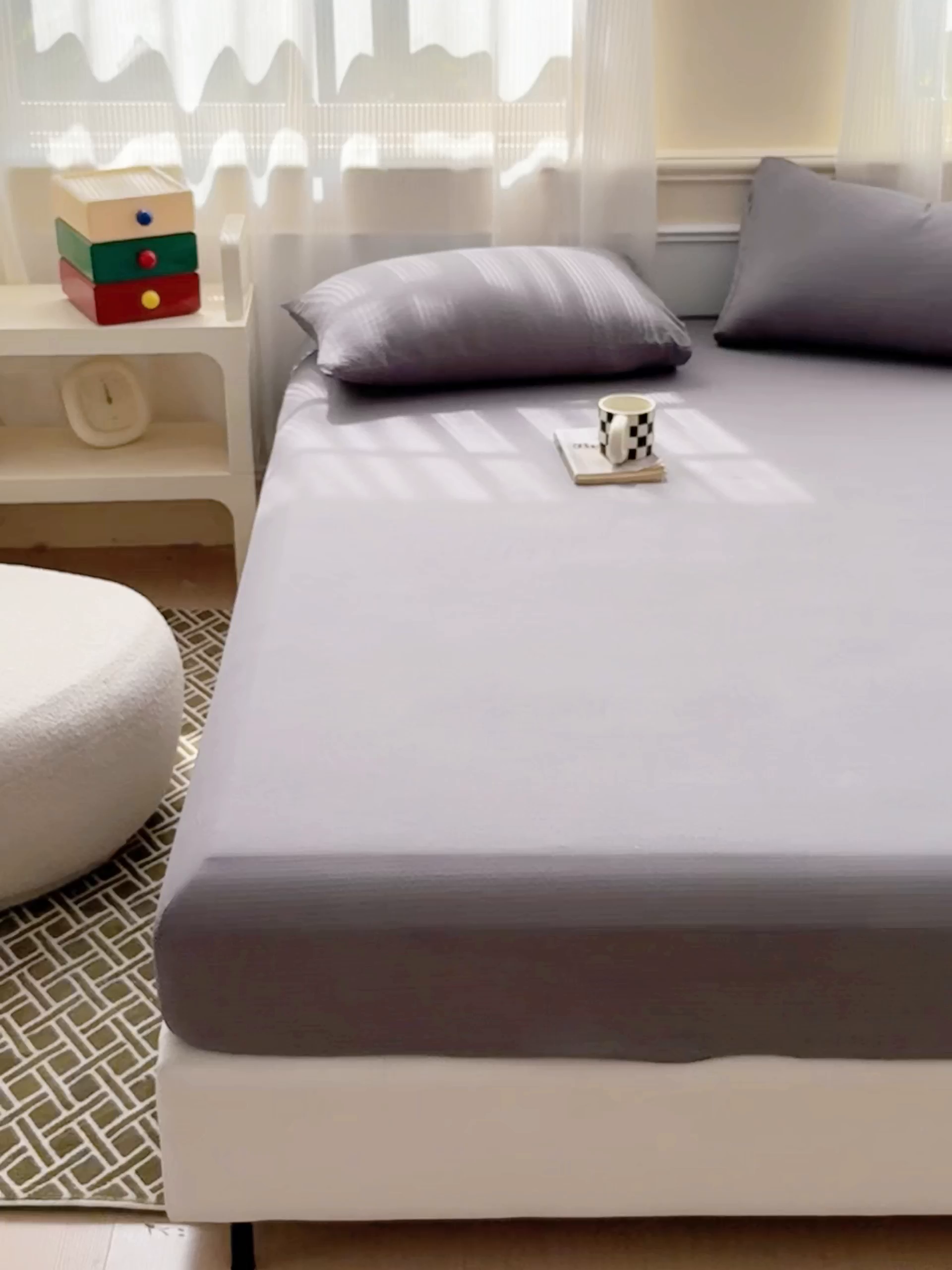 91家纺网 家纺一手货源 找家纺 富阿娜家纺 2025新款120克超柔云朵棉双层纱床笠三件套 云朵深灰