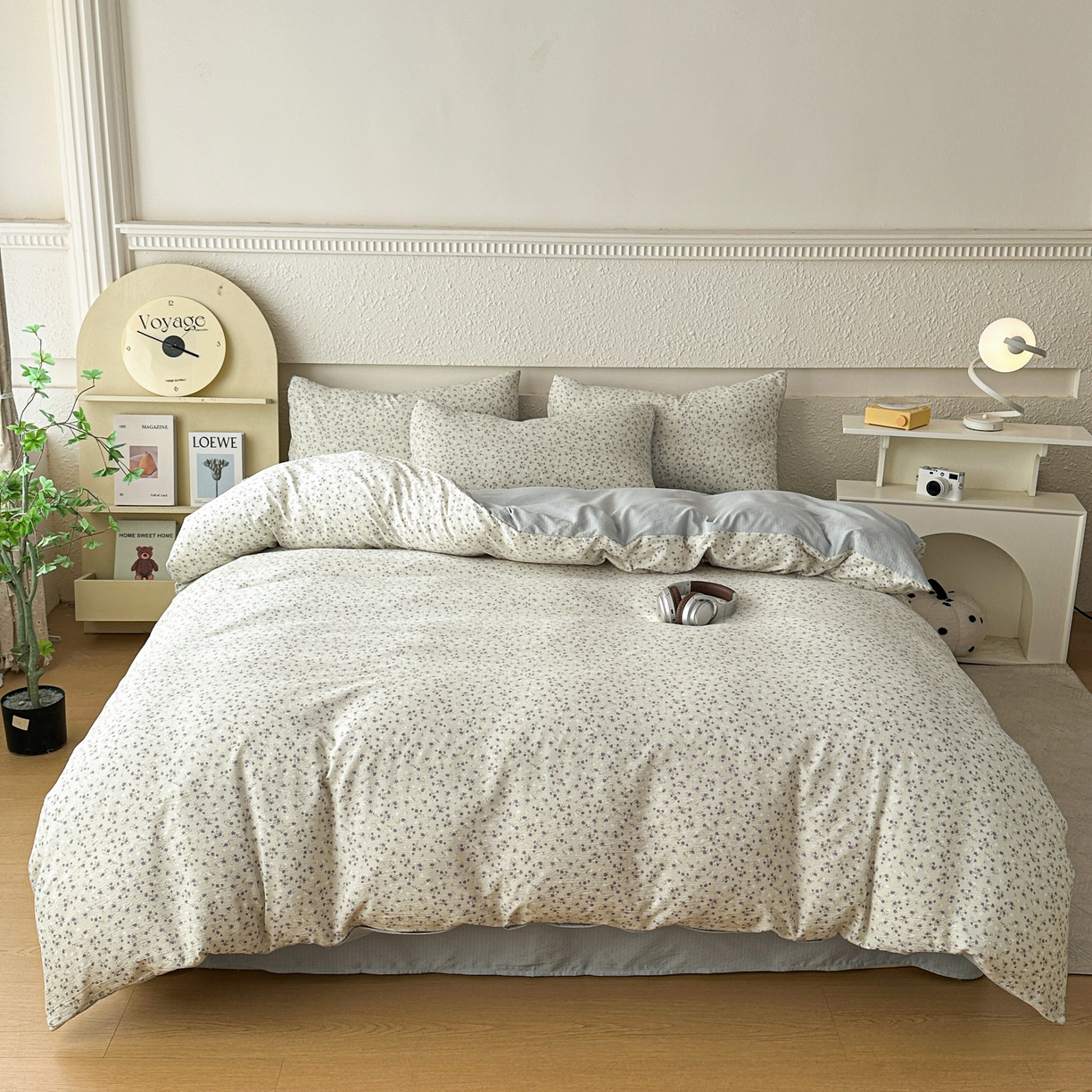 91家纺网 家纺一手货源 找家纺 麦乐迪 2026年新款A类抗菌云感双层纱印花四件套（提高买家秀） 浅蓝碎花