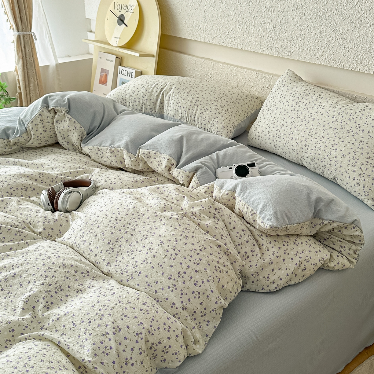 91家纺网 家纺一手货源 找家纺 麦乐迪 2026年新款A类抗菌云感双层纱印花四件套（提高买家秀） 浅蓝碎花