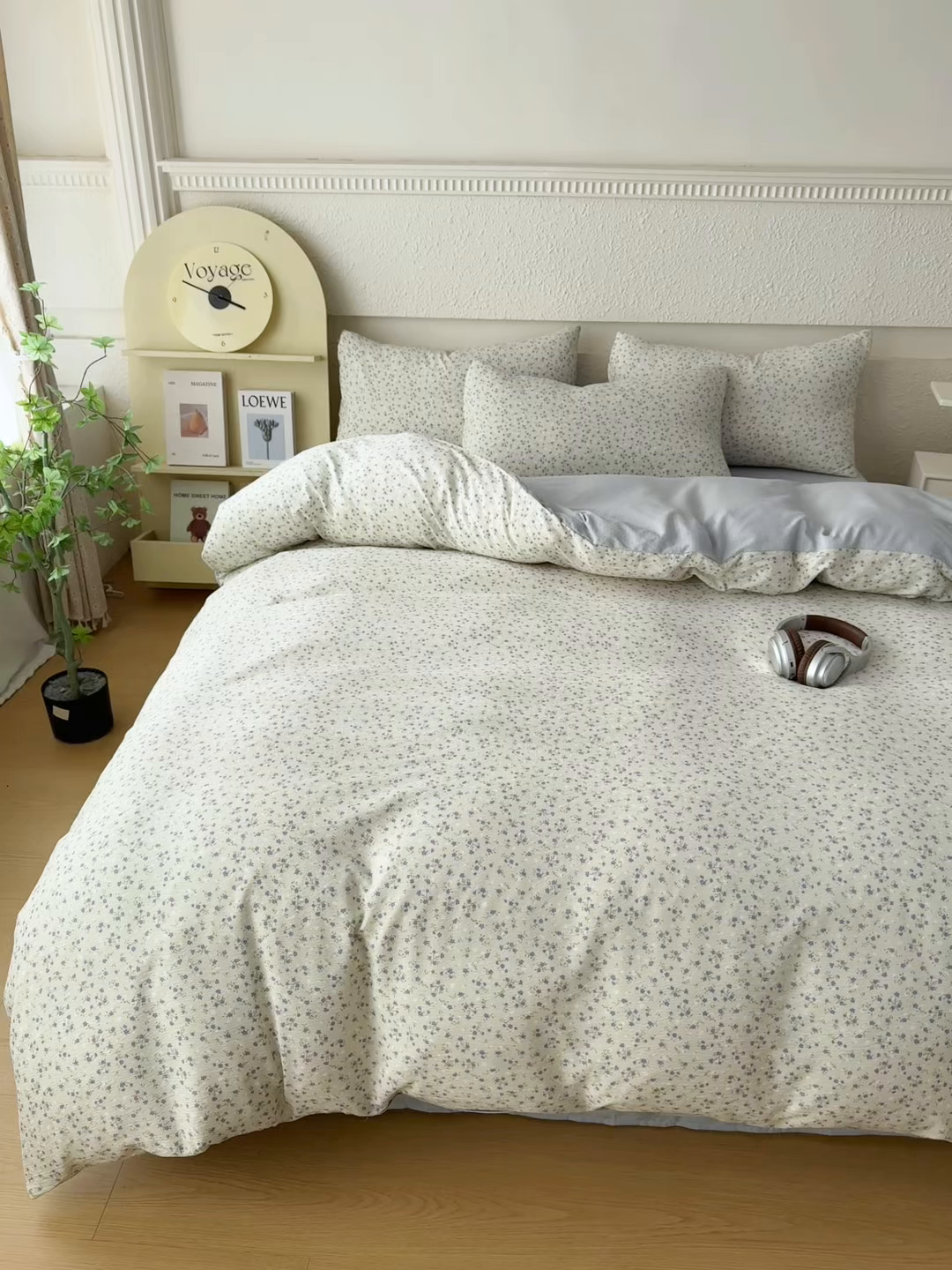 91家纺网 家纺一手货源 找家纺 麦乐迪 2026年新款A类抗菌云感双层纱印花四件套（提高买家秀） 浅蓝碎花