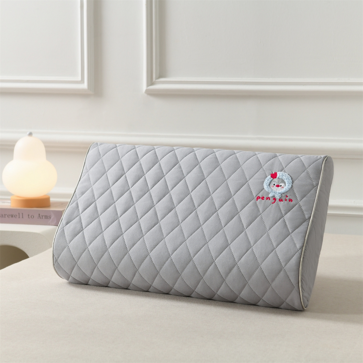 小猫派 2025新款防口水防头油乳胶绣花枕套款 灰色企鹅乳胶款