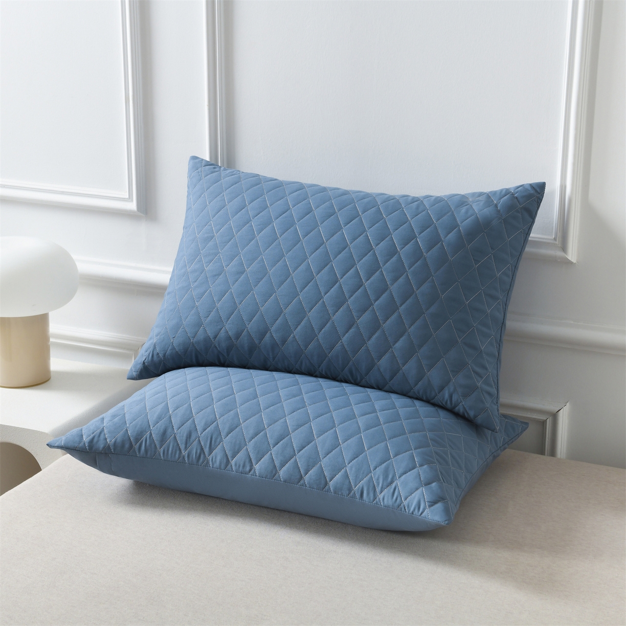 91家纺网 家纺一手货源 找家纺 小猫派 2025新款防口水防头油常规无绣花枕套款 蓝色企鹅（无绣花）