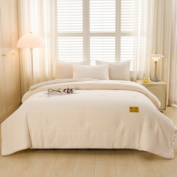 91家纺网 家纺一手货源 找家纺 （总）曼尼家纺 2025新款全棉李官奇双层纱80%含量大豆被被子被芯