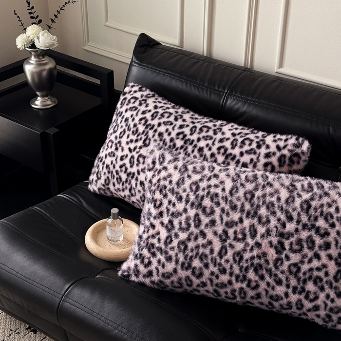 九花鹿 2025新款水貂绒皮草绒保暖单人双人单品枕套单件枕套 豹纹-粉