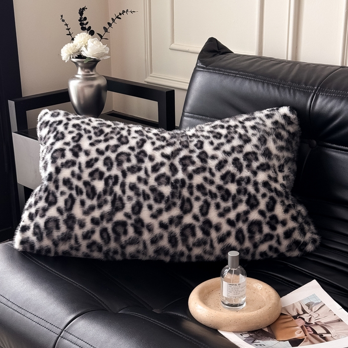 91家纺网 家纺一手货源 找家纺 九花鹿 2025新款水貂绒皮草绒保暖单人双人单品枕套单件枕套 豹纹-灰