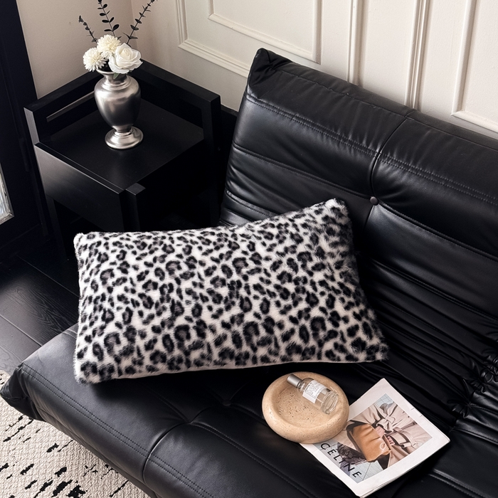 91家纺网 家纺一手货源 找家纺 九花鹿 2025新款水貂绒皮草绒保暖单人双人单品枕套单件枕套 豹纹-灰