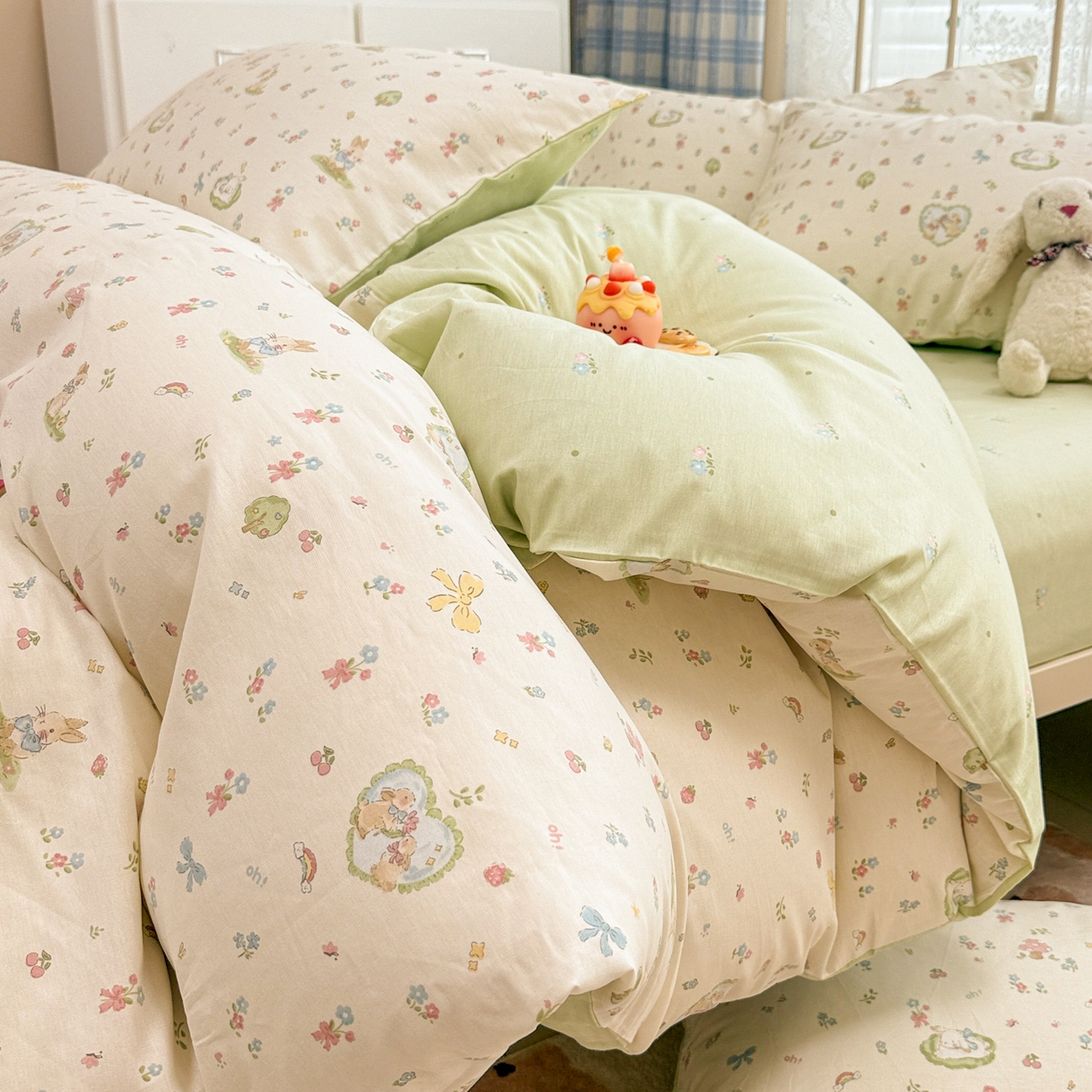 91家纺网 家纺一手货源 找家纺 （总）简宜家居（朝初家纺） 2025新款12868全棉兔与花笺系列四件套