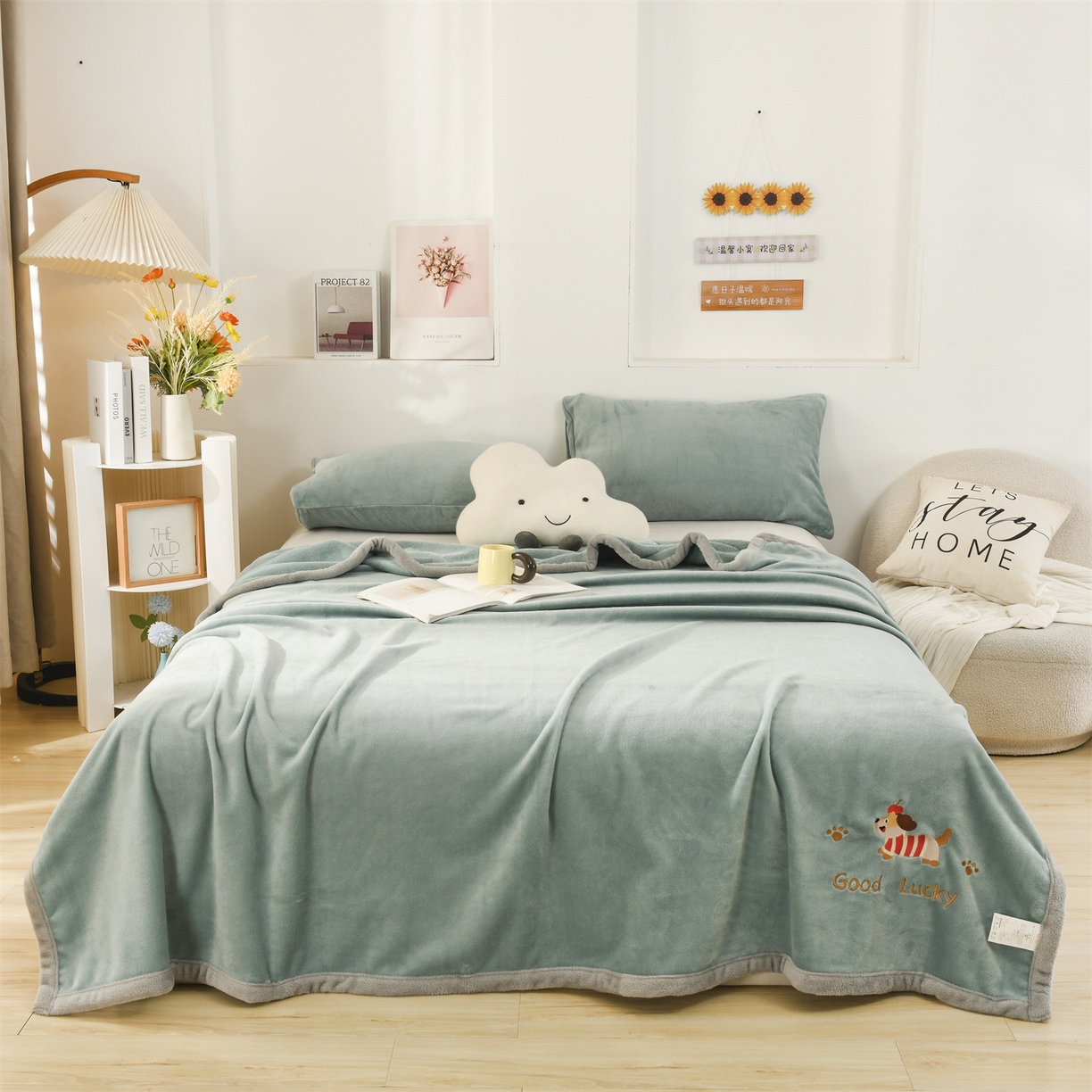 91家纺网 家纺一手货源 找家纺 （总）恋绒家纺 2025新款刺绣款双面绒毛毯毯子盖毯