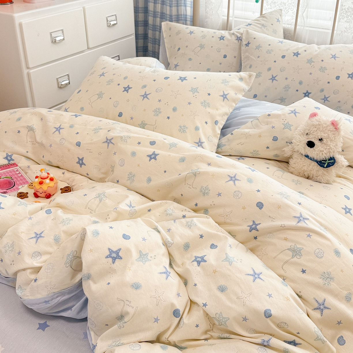 91家纺网 家纺一手货源 找家纺 简宜家居（朝初家纺） 2025新款12868全棉兔与花笺系列四件套 海星贝贝