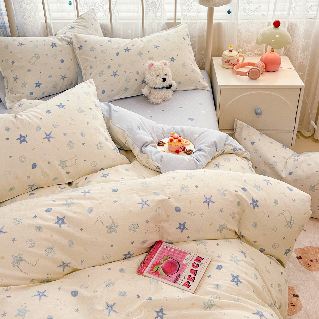 91家纺网 家纺一手货源 找家纺 简宜家居（朝初家纺） 2025新款12868全棉兔与花笺系列四件套 海星贝贝