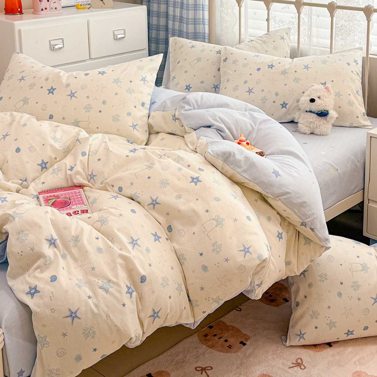 91家纺网 家纺一手货源 找家纺 简宜家居（朝初家纺） 2025新款12868全棉兔与花笺系列四件套 海星贝贝