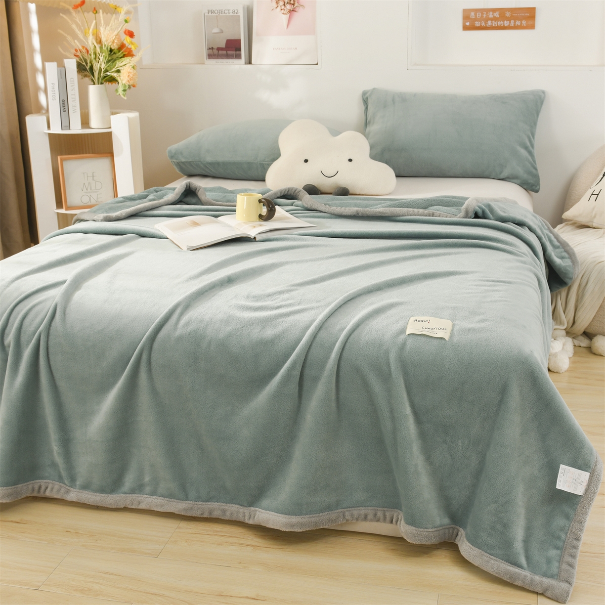 91家纺网 家纺一手货源 找家纺 恋绒家纺 2025新款双面绒多功能休闲毛毯盖毯毯子 湖蓝