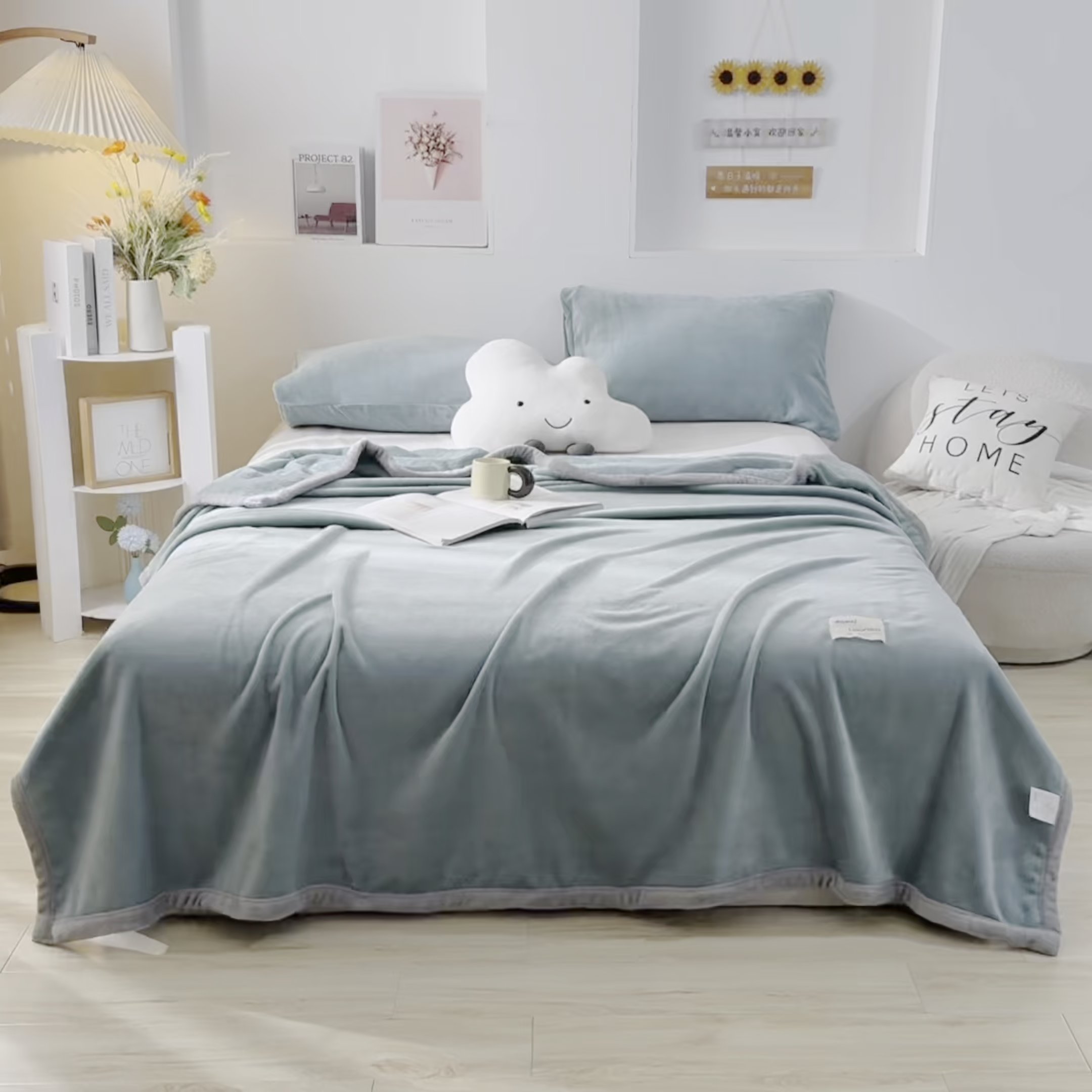 91家纺网 家纺一手货源 找家纺 恋绒家纺 2025新款双面绒多功能休闲毛毯盖毯毯子 湖蓝