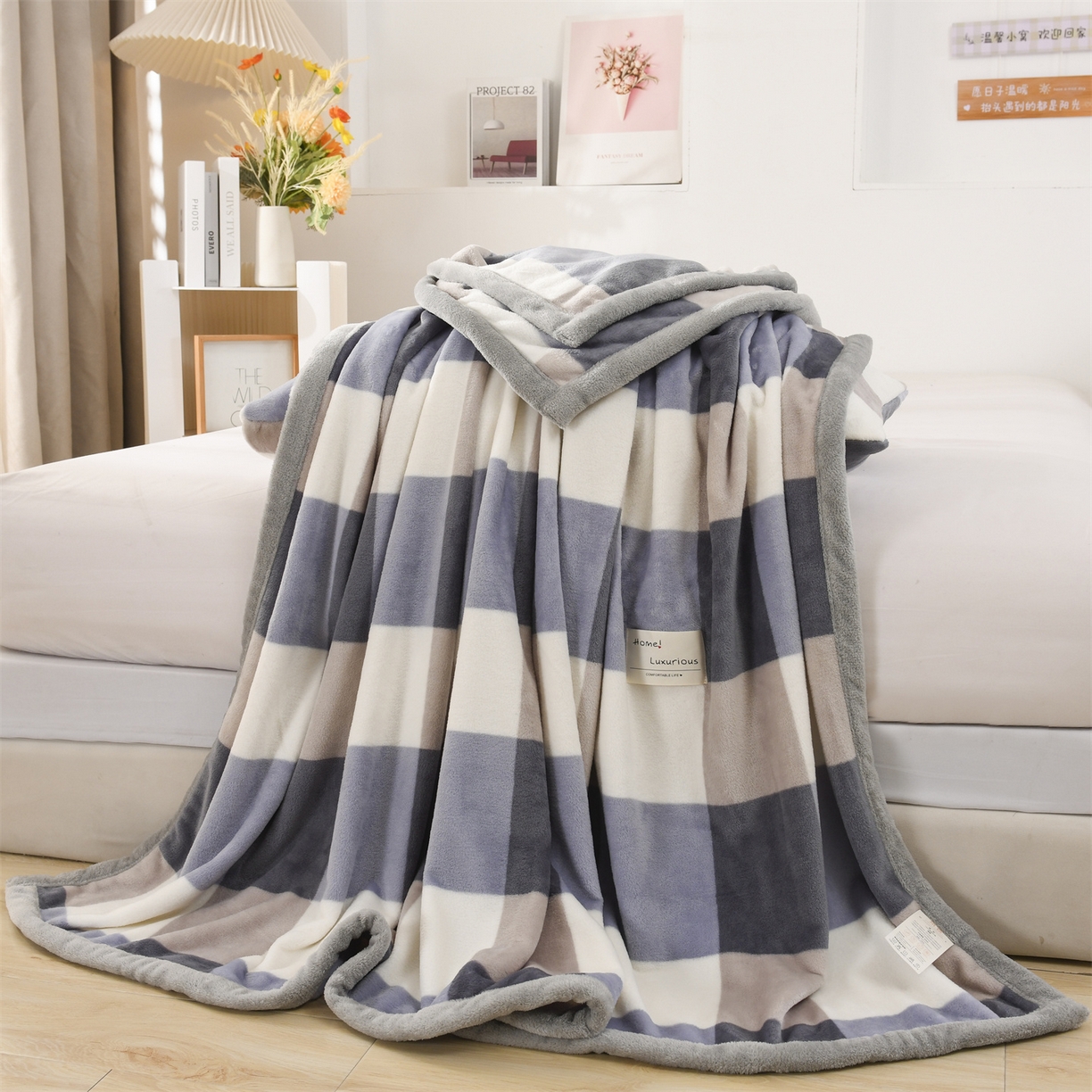 91家纺网 家纺一手货源 找家纺 恋绒家纺 2025新款双面绒多功能休闲毛毯盖毯毯子 简约格调