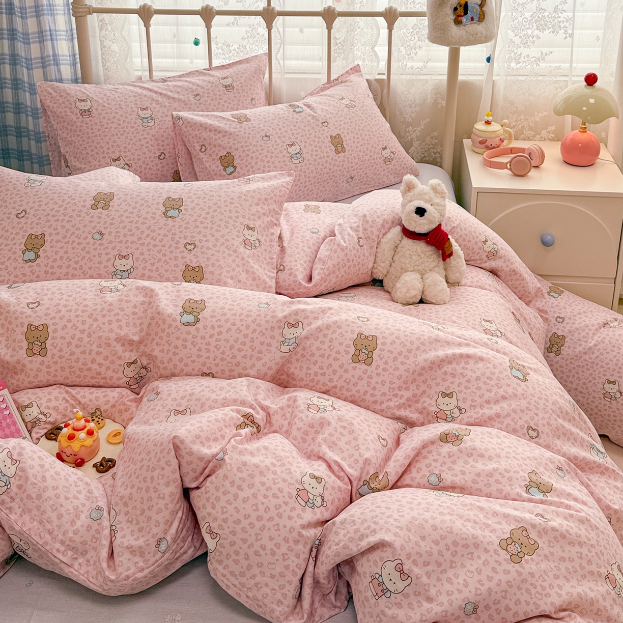 91家纺网 家纺一手货源 找家纺 简宜家居（朝初家纺） 2025新款12868全棉兔与花笺系列四件套 豹纹-粉