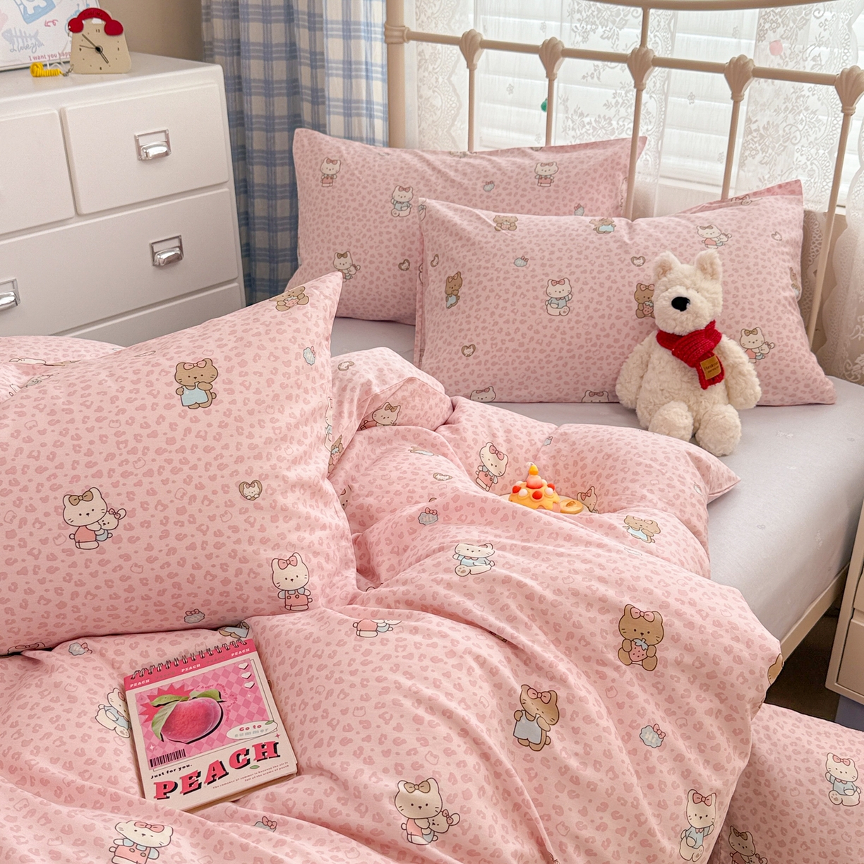 91家纺网 家纺一手货源 找家纺 简宜家居（朝初家纺） 2025新款12868全棉兔与花笺系列四件套 豹纹-粉