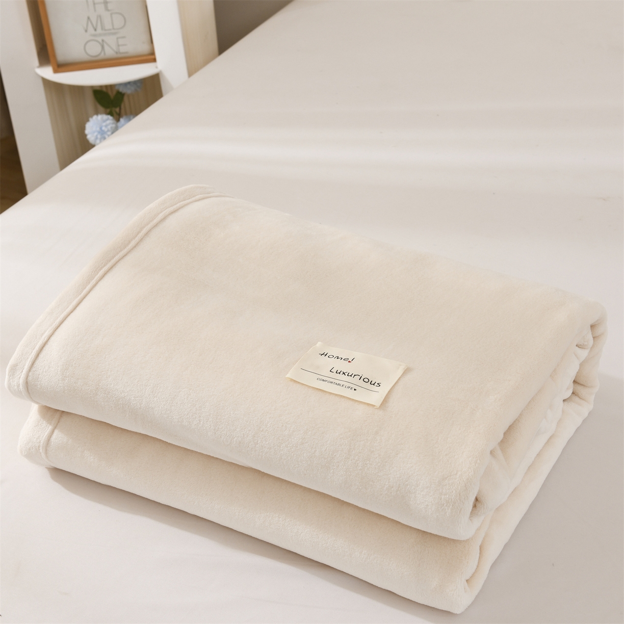 91家纺网 家纺一手货源 找家纺 恋绒家纺 2025新款双面绒多功能休闲毛毯盖毯毯子 米白