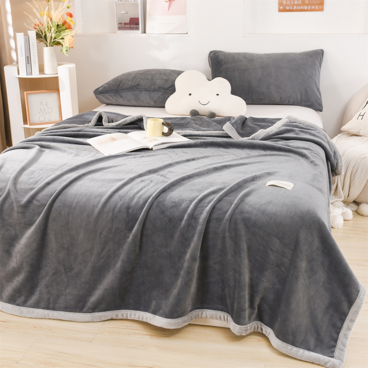 91家纺网 家纺一手货源 找家纺 恋绒家纺 2025新款双面绒多功能休闲毛毯盖毯毯子 深灰