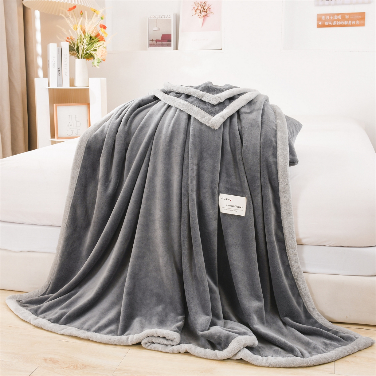 91家纺网 家纺一手货源 找家纺 恋绒家纺 2025新款双面绒多功能休闲毛毯盖毯毯子 深灰