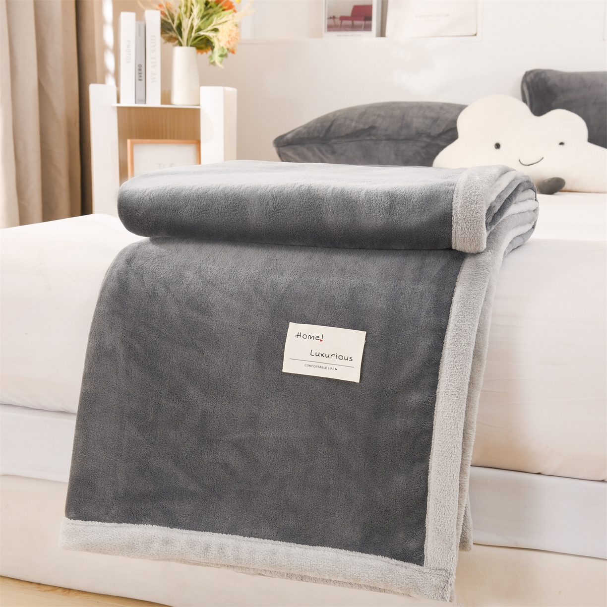 91家纺网 家纺一手货源 找家纺 恋绒家纺 2025新款双面绒多功能休闲毛毯盖毯毯子 深灰