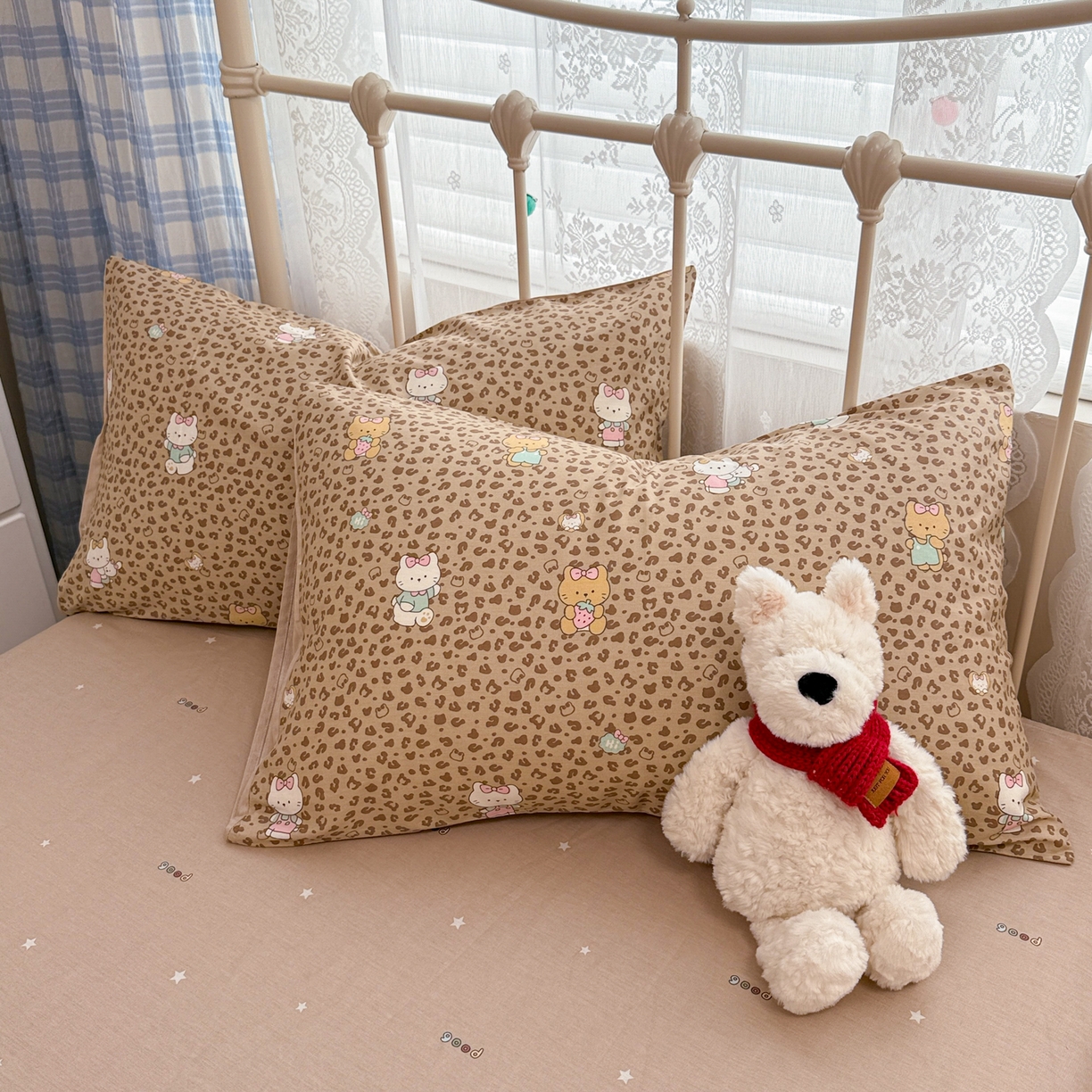 91家纺网 家纺一手货源 找家纺 简宜家居（朝初家纺） 2025新款12868全棉兔与花笺系列四件套 豹纹-咖