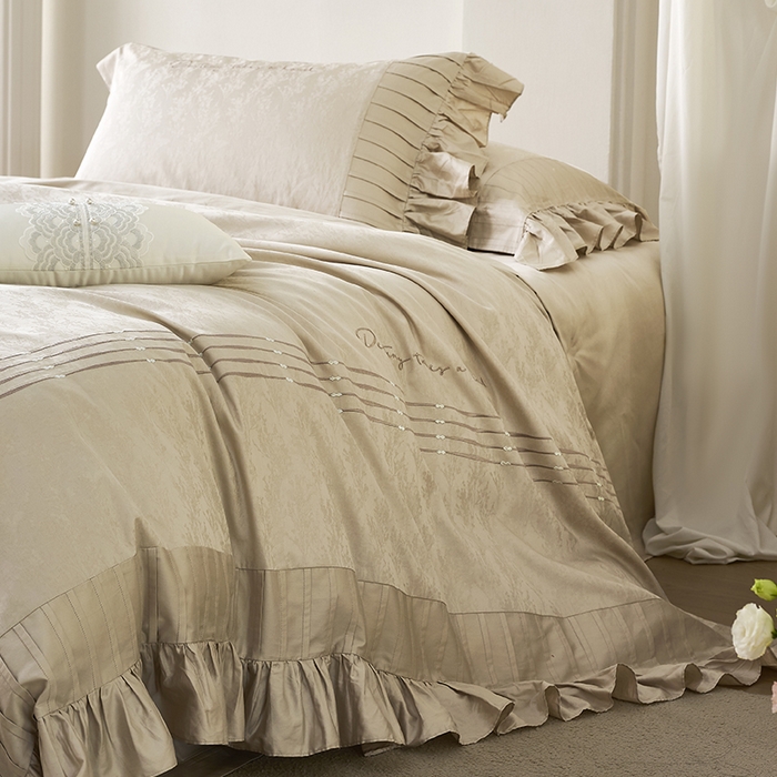 91家纺网 家纺一手货源 找家纺 诗黛尔 2025秋冬新款长绒棉提花绣花洛可可系列四件套 洛可可 梧桐色