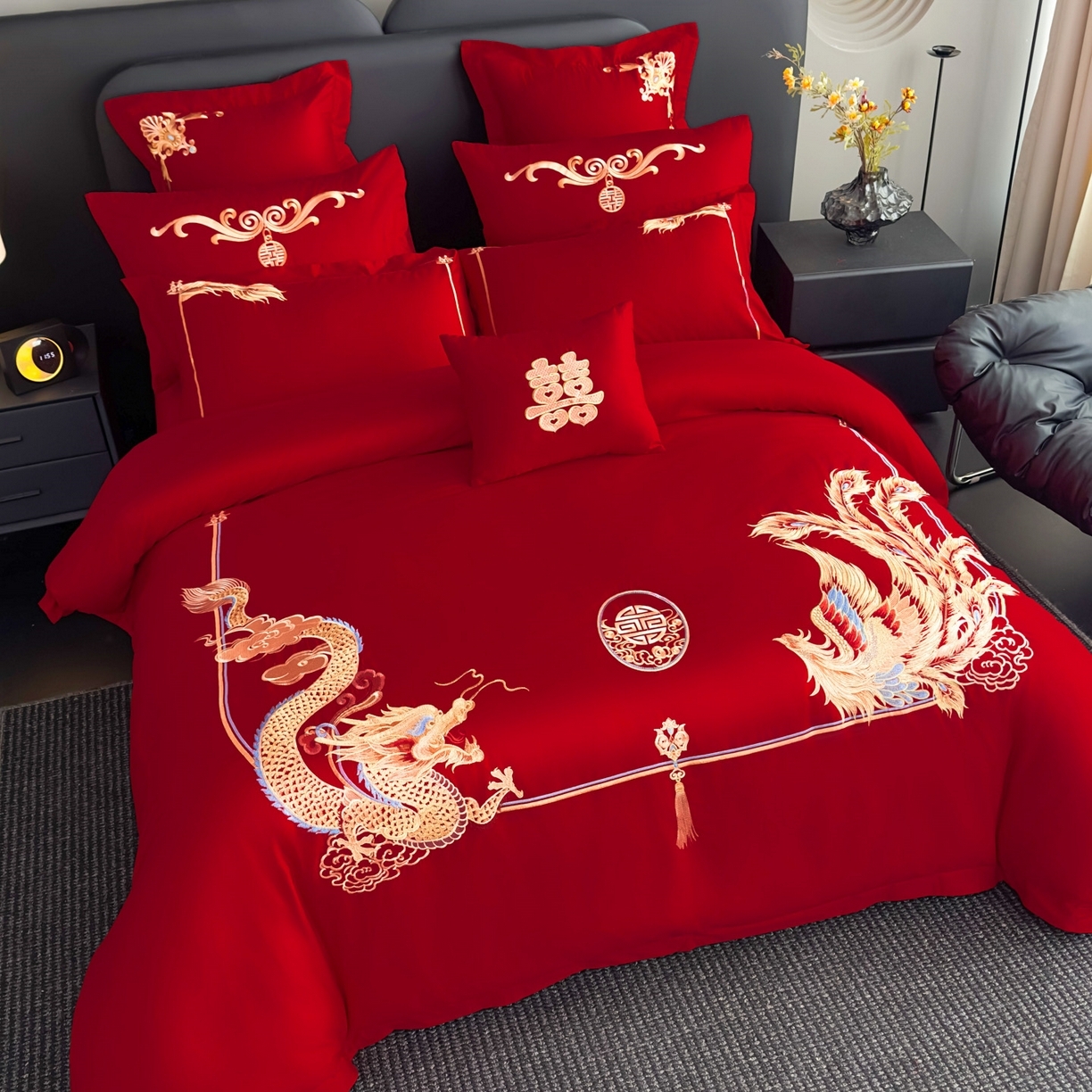 91家纺网 家纺一手货源 找家纺 娇伊诗婚庆   新款刺绣工艺全棉婚庆四件套系列