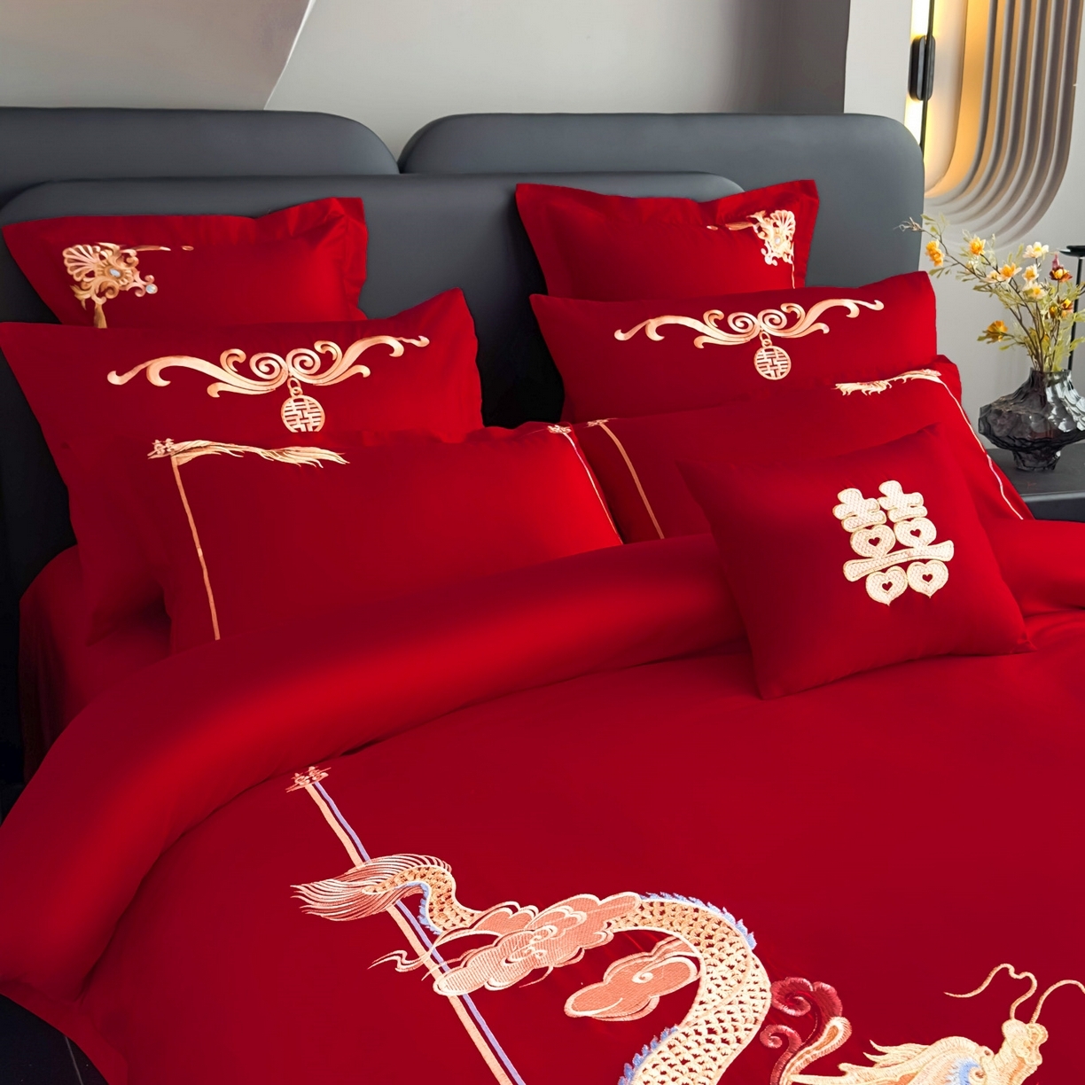 91家纺网 家纺一手货源 找家纺 娇伊诗婚庆   新款刺绣工艺全棉婚庆四件套系列