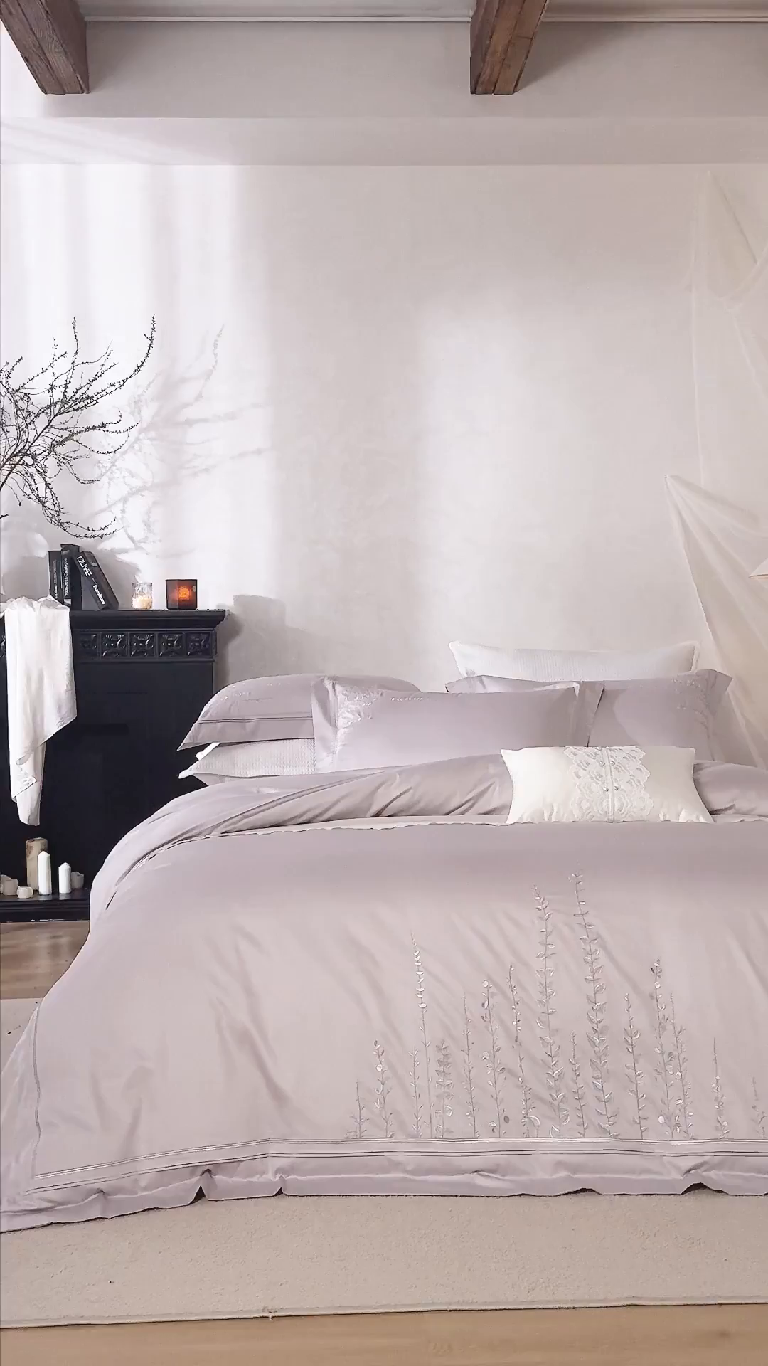 91家纺网 家纺一手货源 找家纺 诗黛尔 2025秋冬新款长绒棉绣花漫枝系列四件套 漫枝 莫奈紫