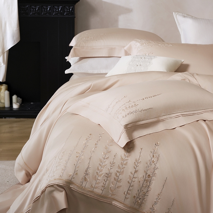 91家纺网 家纺一手货源 找家纺 诗黛尔 2025秋冬新款长绒棉绣花漫枝系列四件套 漫枝-科舍玉