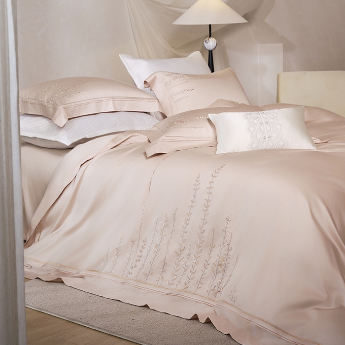 91家纺网 家纺一手货源 找家纺 诗黛尔 2025秋冬新款长绒棉绣花漫枝系列四件套 漫枝-科舍玉