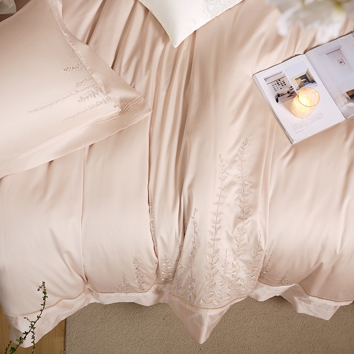 91家纺网 家纺一手货源 找家纺 诗黛尔 2025秋冬新款长绒棉绣花漫枝系列四件套 漫枝-科舍玉