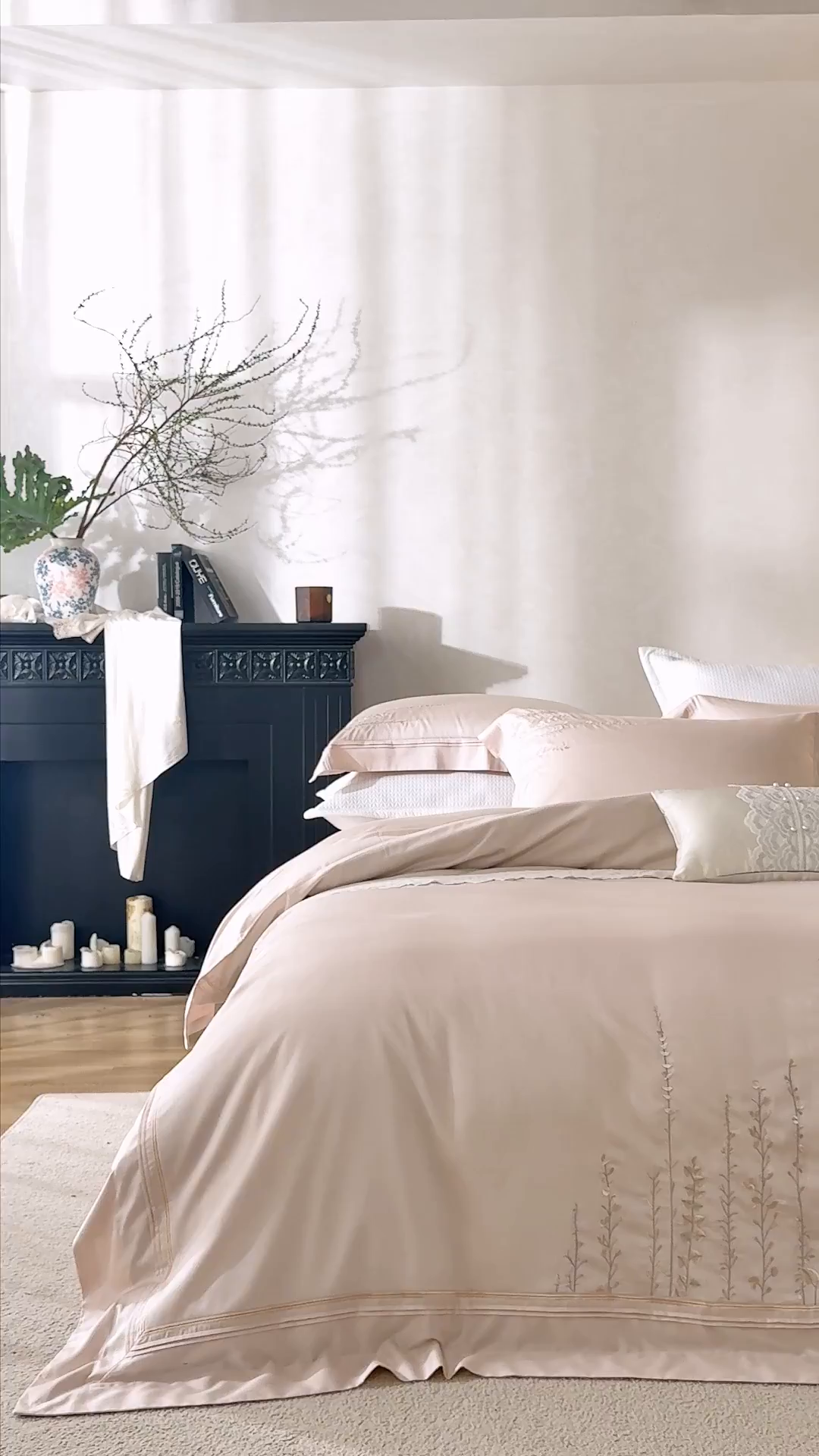 91家纺网 家纺一手货源 找家纺 诗黛尔 2025秋冬新款长绒棉绣花漫枝系列四件套 漫枝-科舍玉