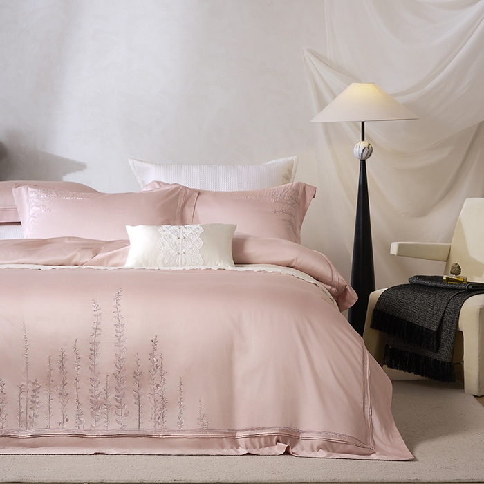 诗黛尔 2025秋冬新款长绒棉绣花漫枝系列四件套 漫枝-桃思粉