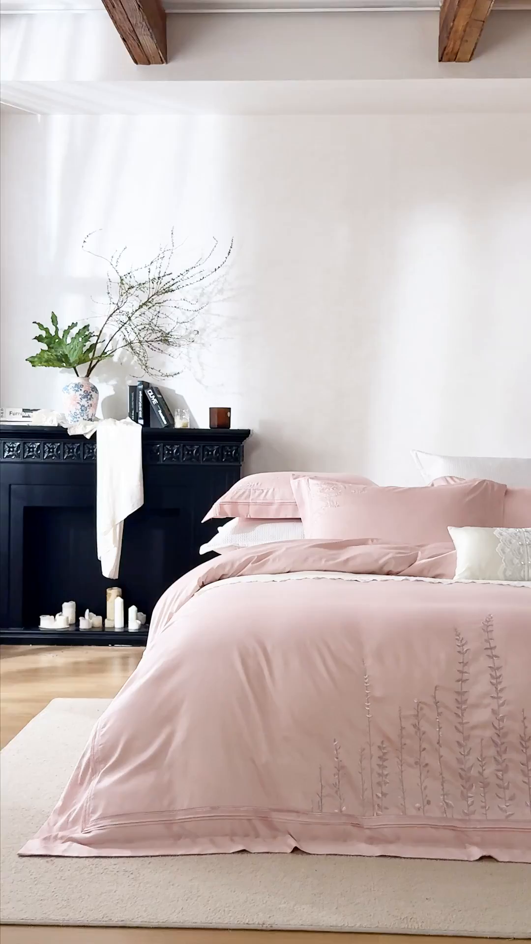 91家纺网 家纺一手货源 找家纺 诗黛尔 2025秋冬新款长绒棉绣花漫枝系列四件套 漫枝-桃思粉