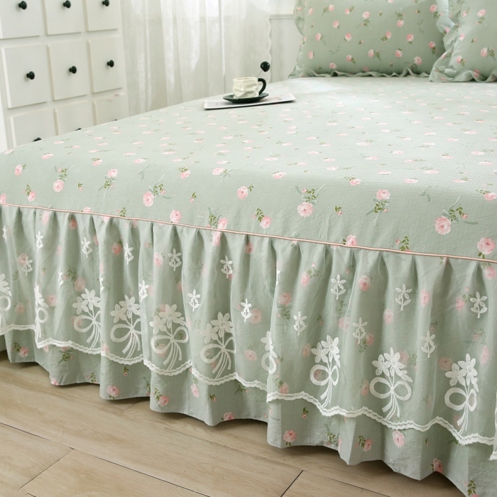 91家纺网 家纺一手货源 找家纺 曲之慕 2026新款韩版双层纱蕾丝花边床裙款四件套 半身倾慕