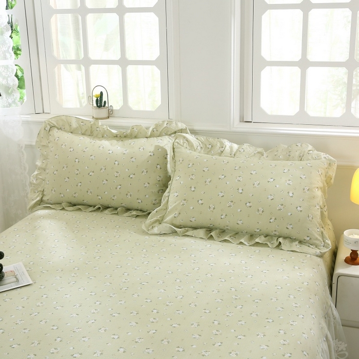 91家纺网 家纺一手货源 找家纺 曲之慕 2026新款韩版双层纱蕾丝花边床裙款四件套 落日暮年-绿