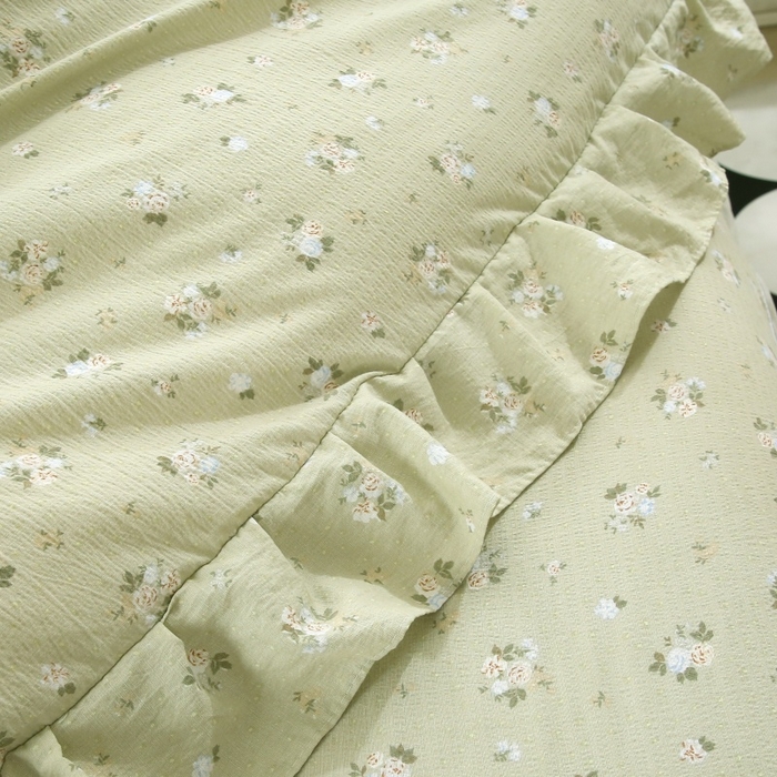 91家纺网 家纺一手货源 找家纺 曲之慕 2026新款韩版双层纱蕾丝花边床裙款四件套 落日暮年-绿