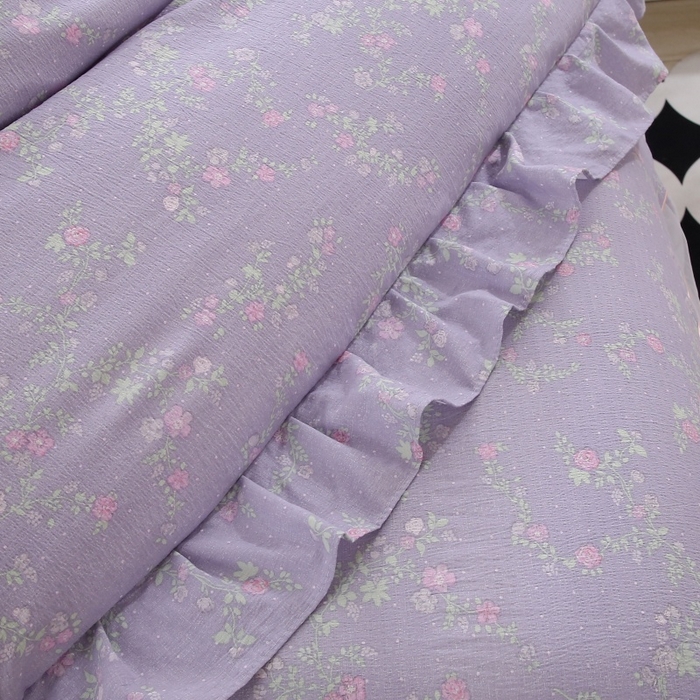 91家纺网 家纺一手货源 找家纺 曲之慕 2026新款韩版双层纱蕾丝花边床裙款四件套 倾心紫