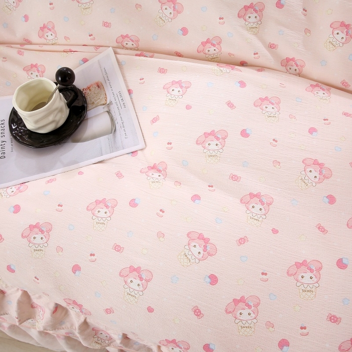 91家纺网 家纺一手货源 找家纺 曲之慕 2026新款韩版双层纱蕾丝花边床裙款四件套 甜蜜甜筒