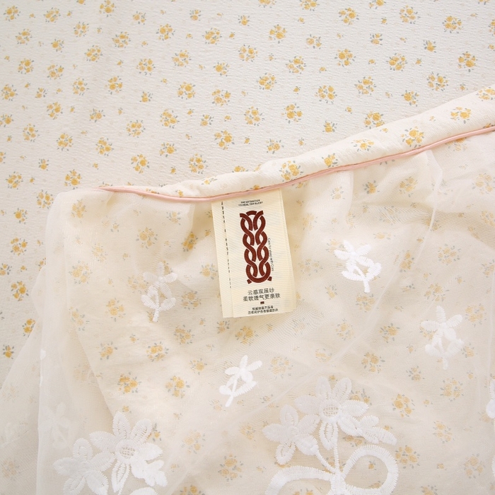 91家纺网 家纺一手货源 找家纺 曲之慕 2026新款韩版双层纱蕾丝花边床裙款四件套 栀子海