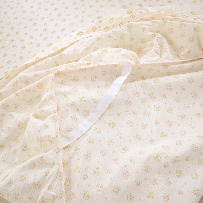 91家纺网 家纺一手货源 找家纺 曲之慕 2026新款韩版双层纱蕾丝花边床裙款四件套 栀子海