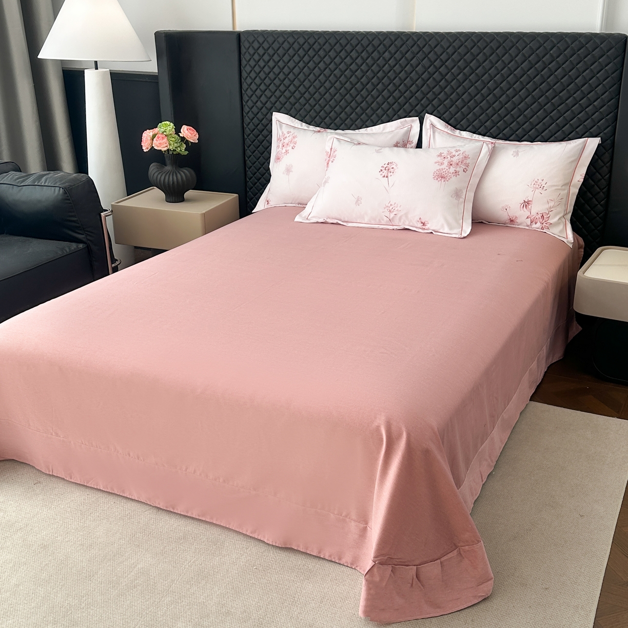 91家纺网 家纺一手货源 找家纺 幸嘉轩 2025新款全棉纯棉喷气加厚磨毛四件套-系列五墨鱼花茶