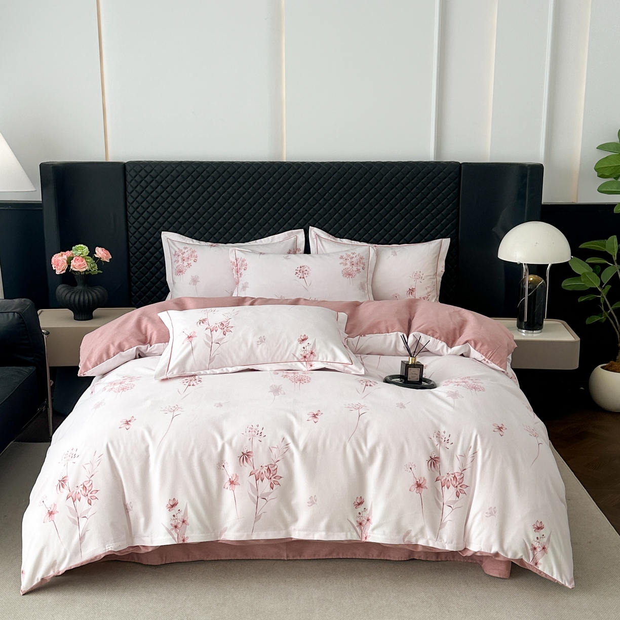 幸嘉轩 2025新款全棉纯棉喷气加厚磨毛四件套-系列五墨鱼花茶