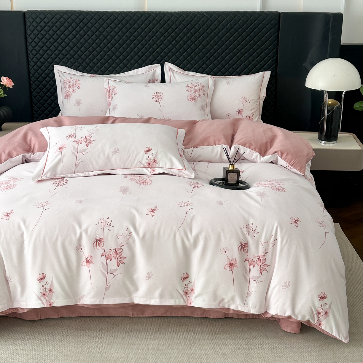 91家纺网 家纺一手货源 找家纺 幸嘉轩 2025新款全棉纯棉喷气加厚磨毛四件套-系列五墨鱼花茶