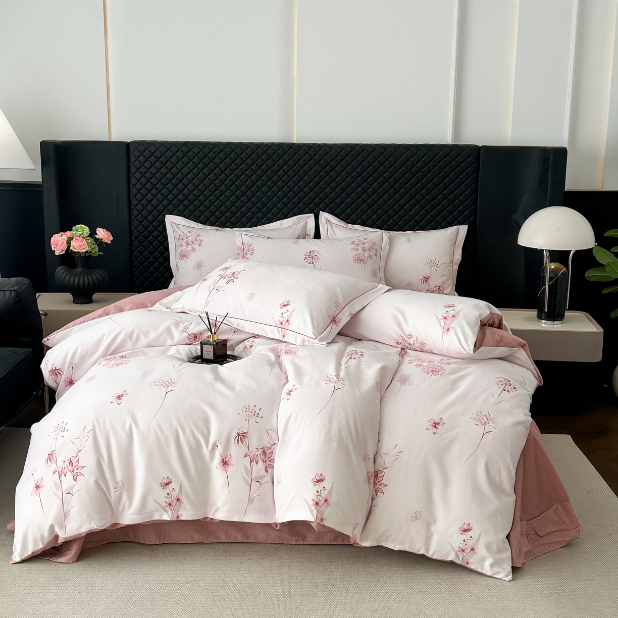 91家纺网 家纺一手货源 找家纺 幸嘉轩 2025新款全棉纯棉喷气加厚磨毛四件套-系列五墨鱼花茶