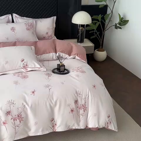 91家纺网 家纺一手货源 找家纺 幸嘉轩 2025新款全棉纯棉喷气加厚磨毛四件套-系列五墨鱼花茶